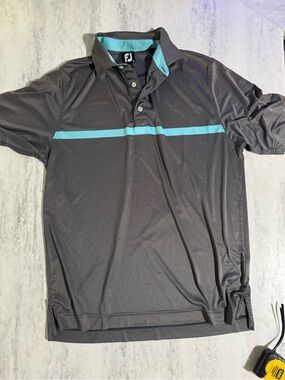 FootJoy Gray Golf Polo with Aqua Chest Stripe with Heritage Ranch Logo size XL